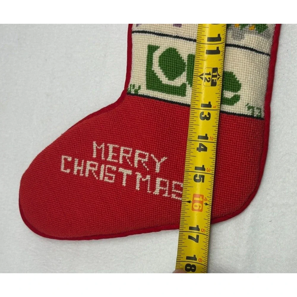 Vintage '73 Needlepoint Christmas Stocking Handmade Wool Cross Stitch‎